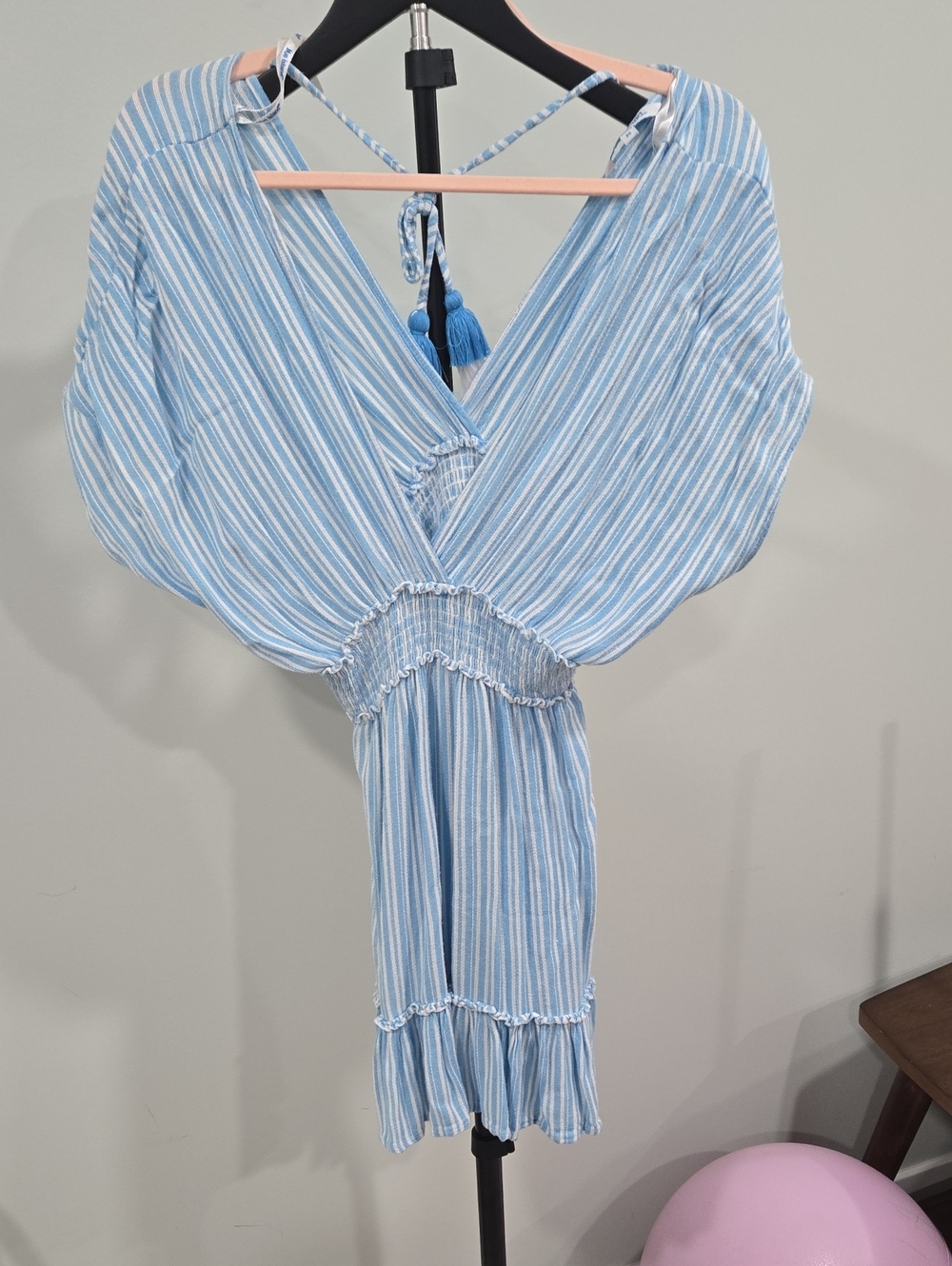 blue island Light Blue and White Striped Mini Dress